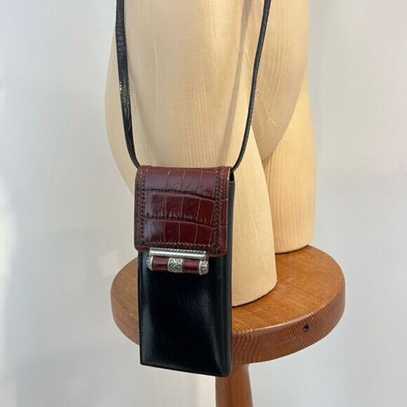 Vintage Brighton Black Crossbody Wallet Card Holder Bag Purse Leather Travel - Picture 14 of 16